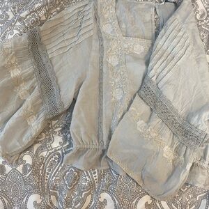 Bohemian Light Blue Blouse with Lace Details